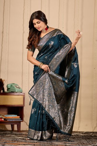 Royal Teal Banarasi Silk Saree with Zari Weaving
