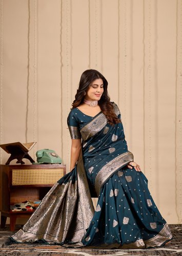 Royal Teal Banarasi Silk Saree with Paisley Zari Weaving