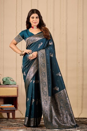 Royal Teal Banarasi Silk Saree with Zari Weaving