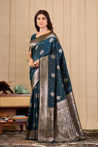 Royal Teal Banarasi Silk Saree with Paisley Zari Weaving
