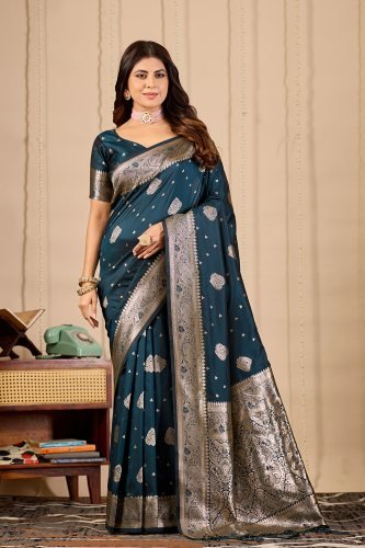 Royal Teal Banarasi Silk Saree with Paisley Zari Weaving