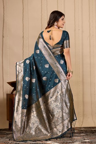 Royal Teal Banarasi Silk Saree with Paisley Zari Weaving