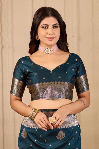 Royal Teal Banarasi Silk Saree with Paisley Zari Weaving