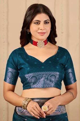 Royal Teal Banarasi Silk Saree with Zari Weaving