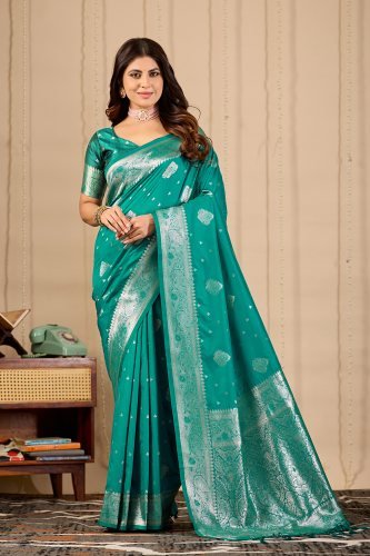 Royal Teal Green Banarasi Silk Saree with Zari Weaving
