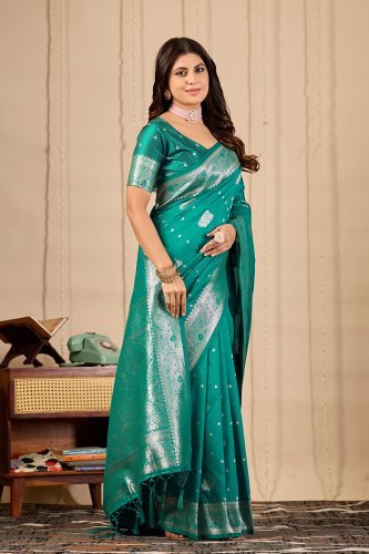 Royal Teal Green Banarasi Silk Saree with Zari Weaving