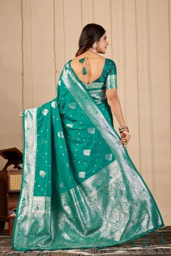 Royal Teal Green Banarasi Silk Saree with Zari Weaving