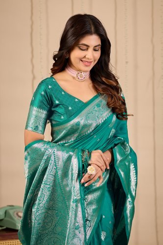 Royal Teal Green Banarasi Silk Saree with Zari Weaving