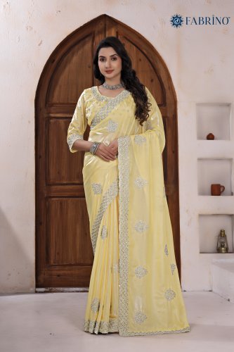 Shiny Light Yellow Saree with Work Blouse 