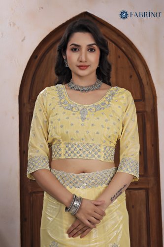 Shiny Light Yellow Saree with Work Blouse
