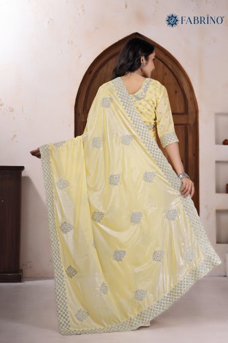 Shiny Light Yellow Saree with Work Blouse