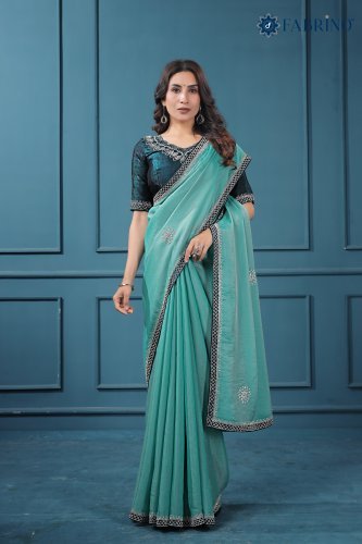 Trending Turquoise Green Embroidered Saree