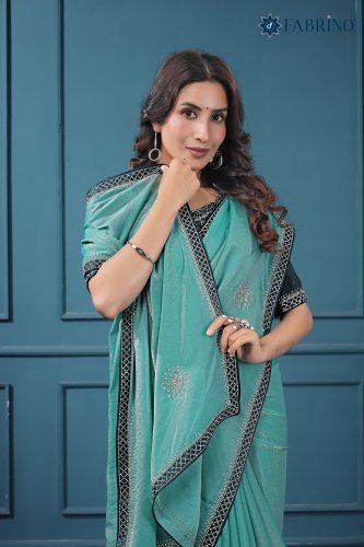 Trending Turquoise Green Embroidered Saree