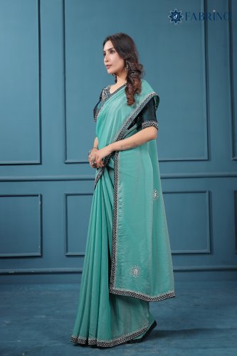 Trending Turquoise Green Embroidered Saree