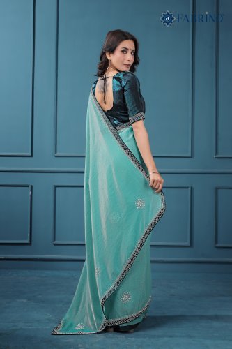 Trending Turquoise Green Embroidered Saree