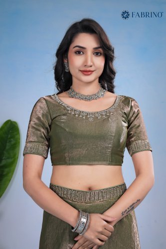 Unique Grey Green Embroidered Saree