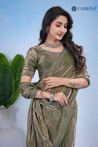 Unique Grey Green Embroidered Saree