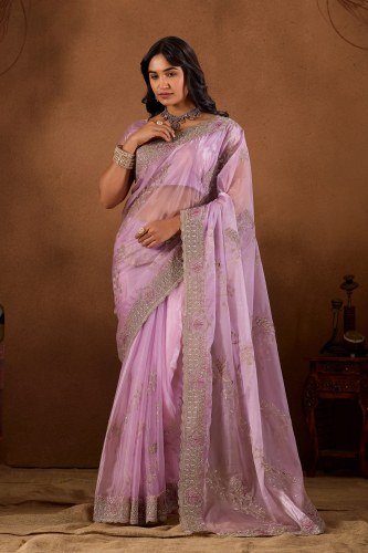 Wedding Wear Pink Work Saree by Fabrino