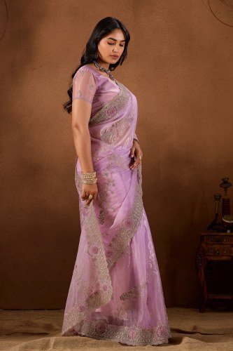 Wedding Wear Pink Work Saree by Fabrino