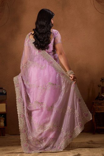 Wedding Wear Pink Work Saree by Fabrino