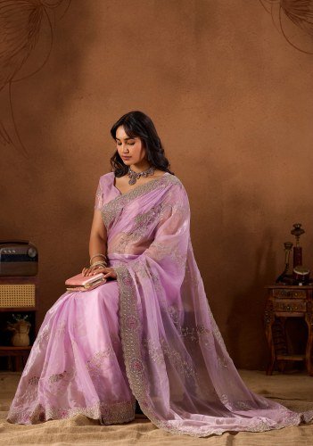 Wedding Wear Pink Work Saree by Fabrino