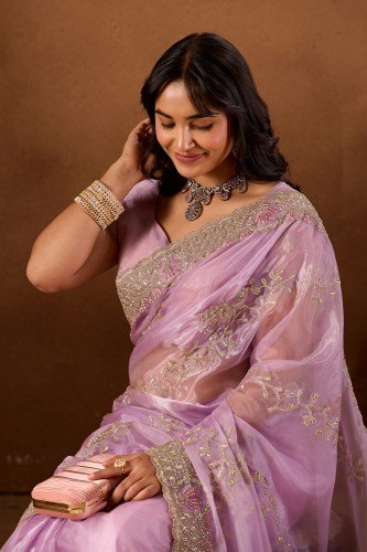 Wedding Wear Pink Work Saree by Fabrino