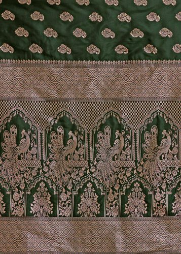 Women Emerald Green Banarasi Silk Saree with Antique Gold Zari
