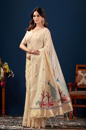 Woven Design Zari Pure Cotton Jamdani Saree