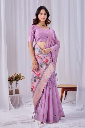 Woven Design Zari Pure Cotton Jamdani Saree