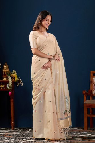 Woven Design Zari Pure Cotton Jamdani Saree