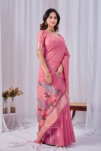 Woven Design Zari Pure Cotton Jamdani Saree