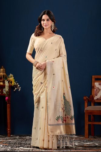 Woven Design Zari Pure Cotton Jamdani Saree