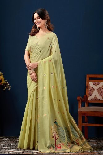 Woven Design Zari Pure Cotton Jamdani Saree